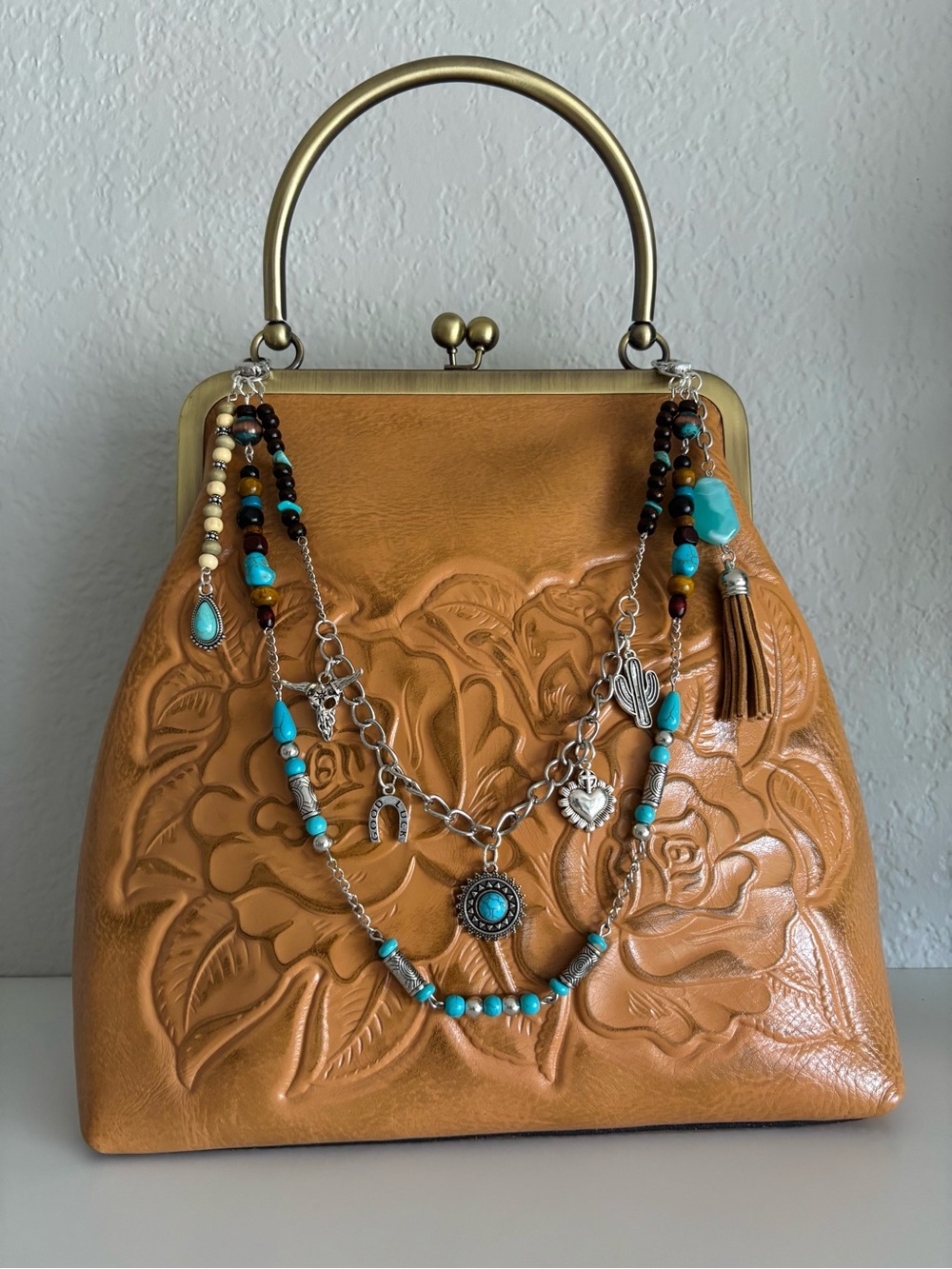 Western Turquoise Charm Bag Chain | Boho Purse Charm | Handmade Beaded Chain